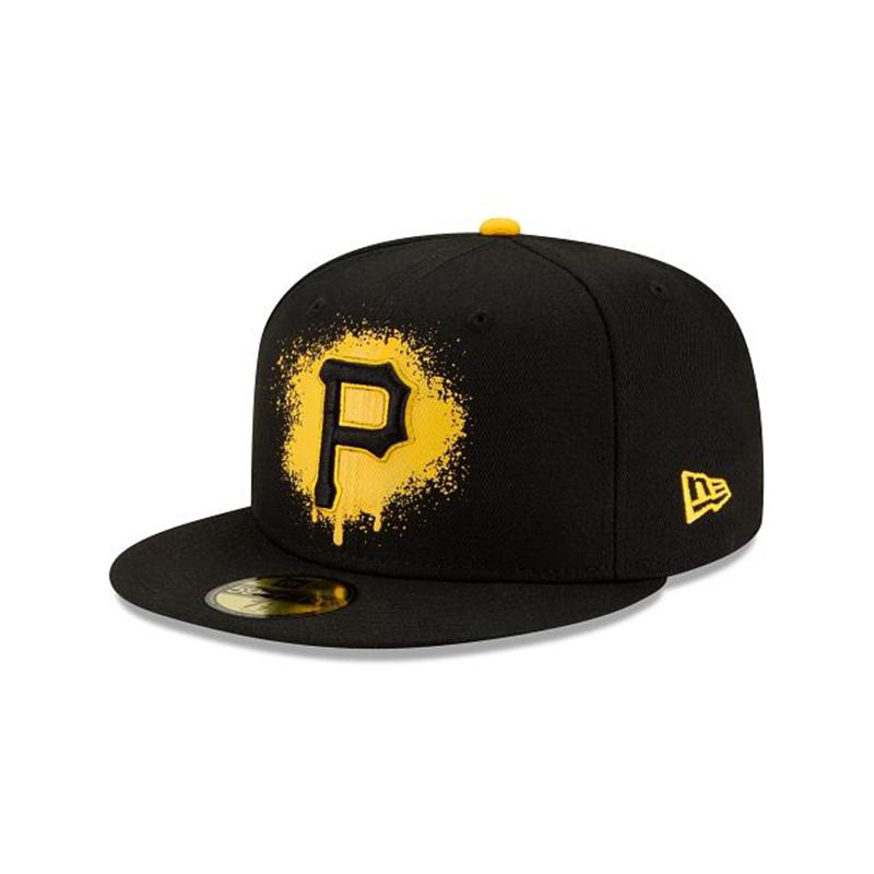 MLB Pittsburgh Pirates Drip Front 59Fifty Fitted (HBR0203) - Black New Era Caps